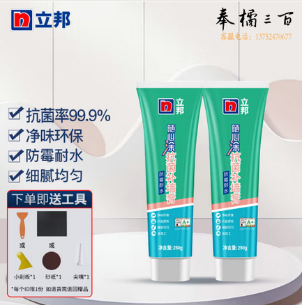 立邦 补墙膏抗菌防霉耐水修补膏随心涂墙面裂缝修补膏腻子粉膏 250g*2 
