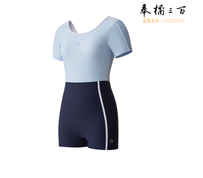 安踏泳衣女2023冬季新款平角拼色连体泳衣温泉短袖游泳装备 柔柔蓝/深蓝色/纯净白-2 M/L/XL/2XL码数